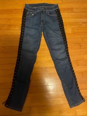Carmar Dark Blue Skinny Jeans with Black Lace-Up Side Panels